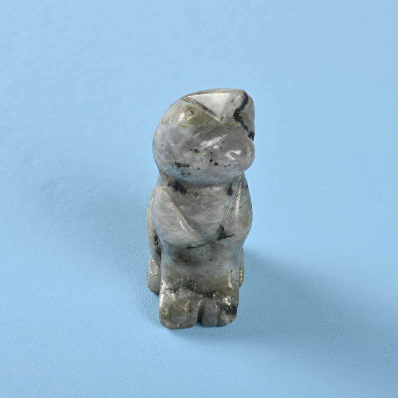 Carved Cat Crystal Figurine, 1.5 inch, 2 inch Natural White Labradorite Cat Gemstone