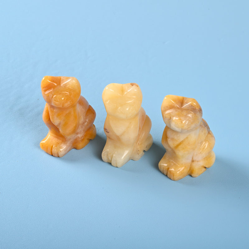 Carved Cat Crystal Figurine, 1.5 inch, 2 inch Natural Yellow Jade Cat Gemstone