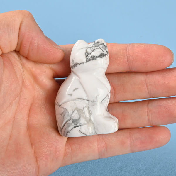 Carved Cat Crystal Figurine, 1.5 inch, 2 inch Natural Howlite Cat Gemstone