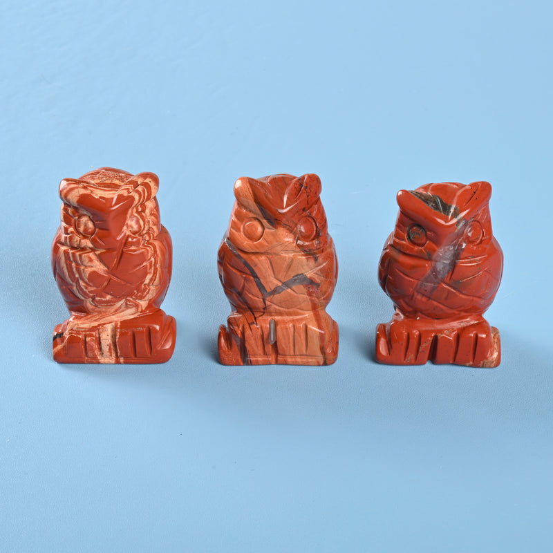 Handcraft Carved Natural Red Jasper Owl Crystal Figurine, 1.5 inch, 2 inch Owl Gemstone