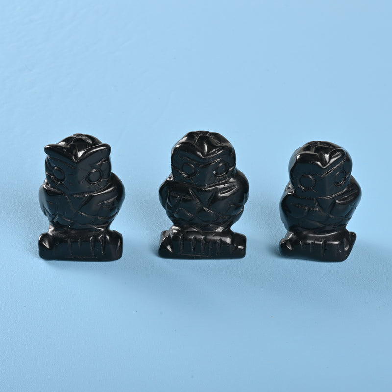 Handcraft Carved Natural Black Obsidian Owl Crystal Figurine, 1.5 inch, 2 inch Owl Gemstone