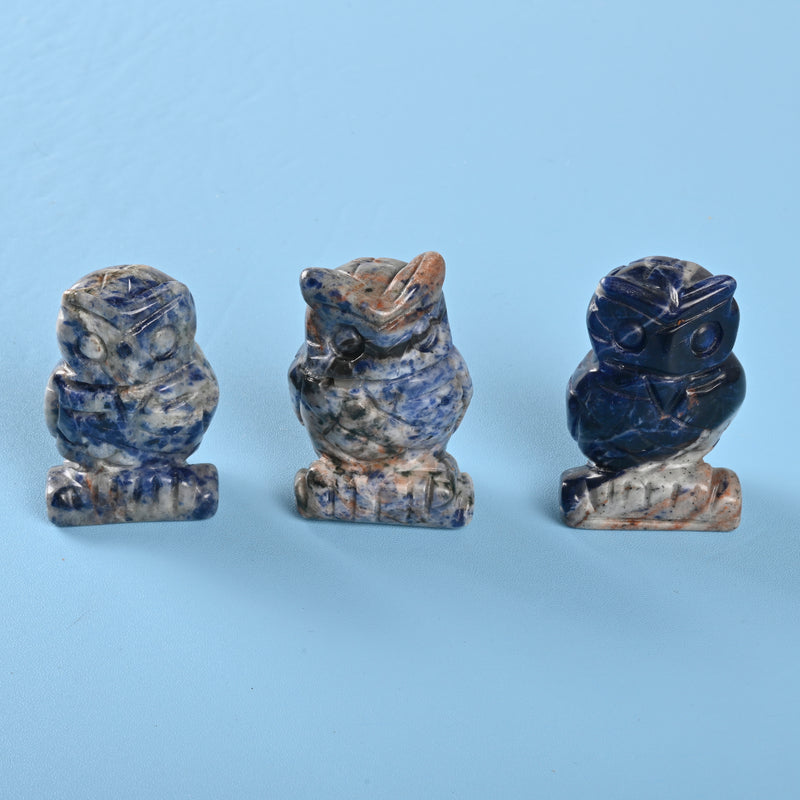 Handcraft Carved Natural Sodalite Owl Crystal Figurine, 1.5 inch, 2 inch Owl Gemstone