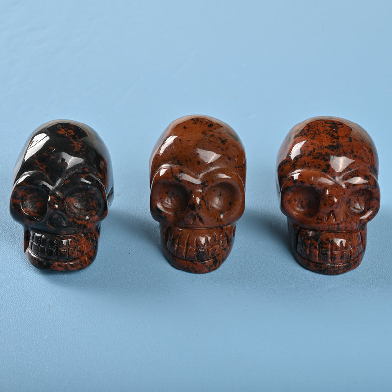 Carved Skull Crystal Figurine, 1.5 inch, 2 inch Natural Mahogany Obsidian Skull Gemstone