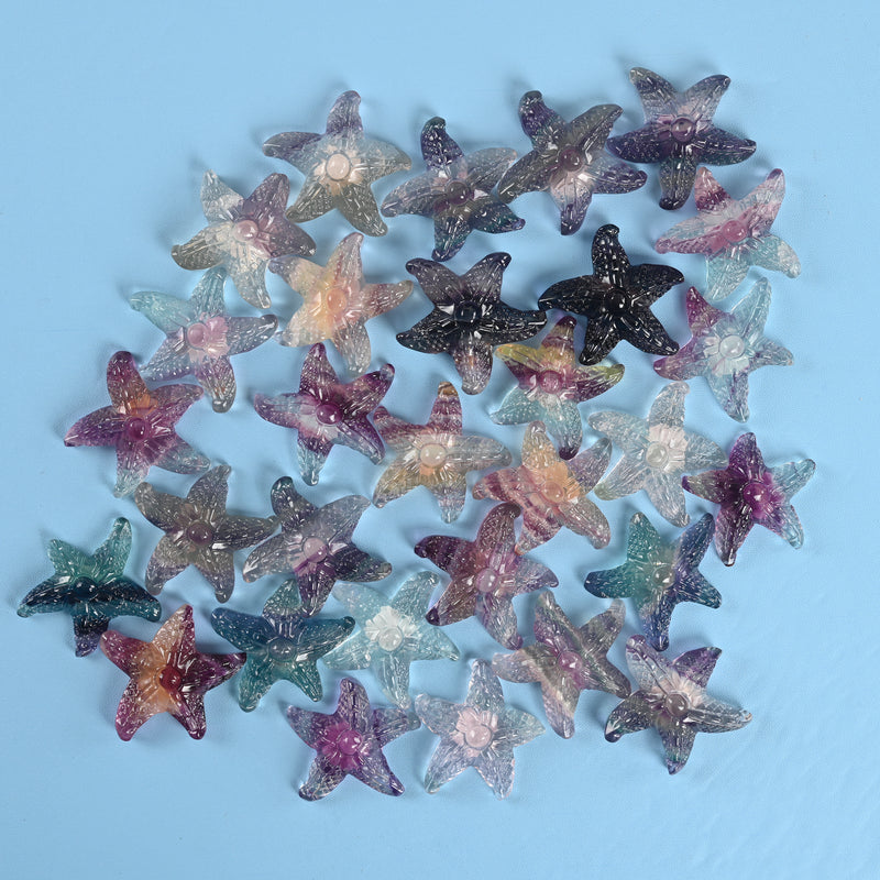 Carved Starfish Crystal Figurine, 1.5 inch Natural Fluorite Starfish Gemstone, Seastar