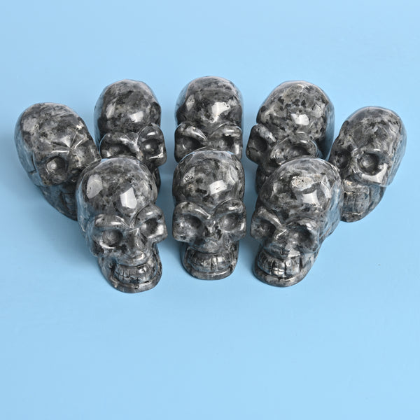 Carved Skull Crystal Figurine, 3 inch Natural Larvikite Labradorite Skull Gemstone