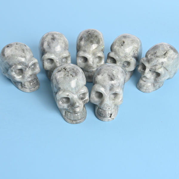 Carved Skull Crystal Figurine, 3 inch Natural White Labradorite Skull Gemstone
