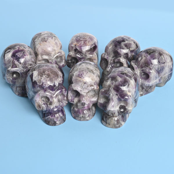 Carved Skull Crystal Figurine, 3 inch Natural Amethyst Skull Gemstone