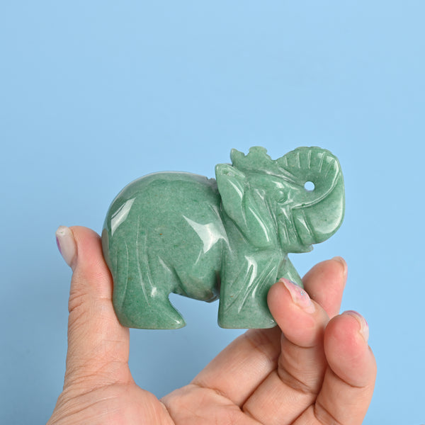 Carved Elephant Crystal Figurine, 3 inch Natural Green Aventurine Elephant Gemstone