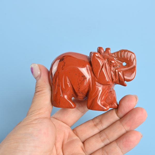 Carved Elephant Crystal Figurine, 3 inch Natural Red Jasper Elephant Gemstone