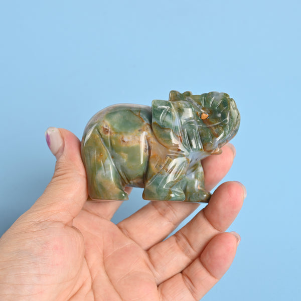 Carved Elephant Crystal Figurine, 3 inch Natural Indian Agate Elephant Gemstone