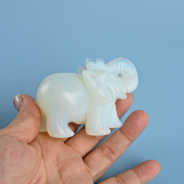 Carved Elephant Crystal Figurine, 3 inch Opalite Elephant Gemstone