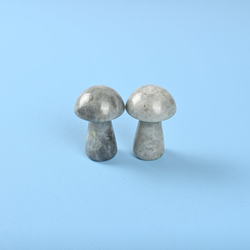 Carved Mushroom Crystal Figurine, 2 inch Natural White Labradorite Mushroom Gemstone