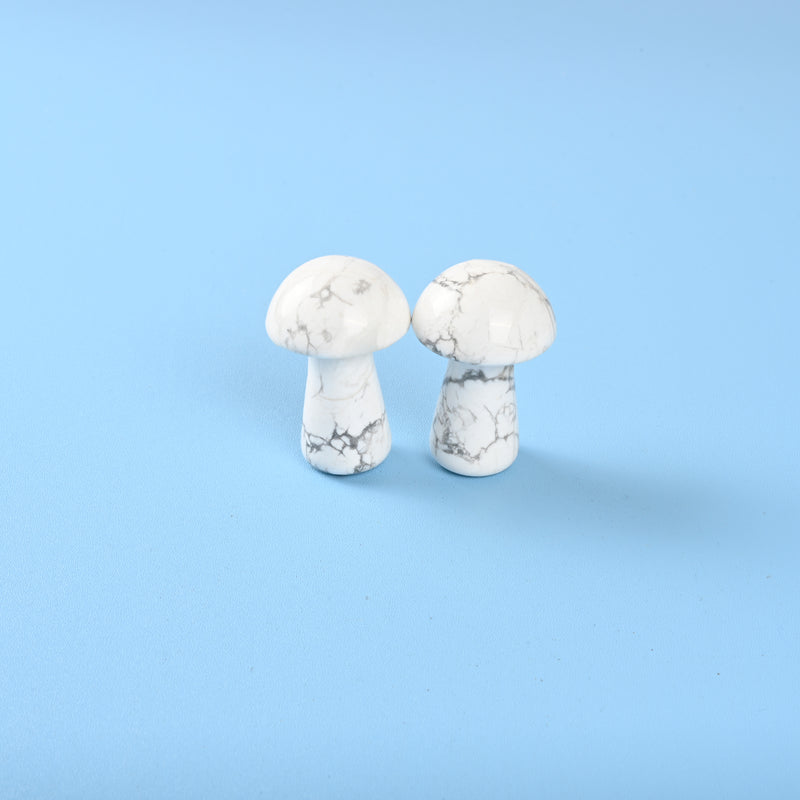 Carved Mushroom Crystal Figurine, 2 inch Natural Howlite Mushroom Gemstone