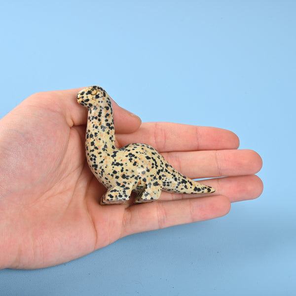 Carved Dinosaur Crystal Figurine, 2.5 inch Natural Dalmatian Jasper Dinosaur Gemstone