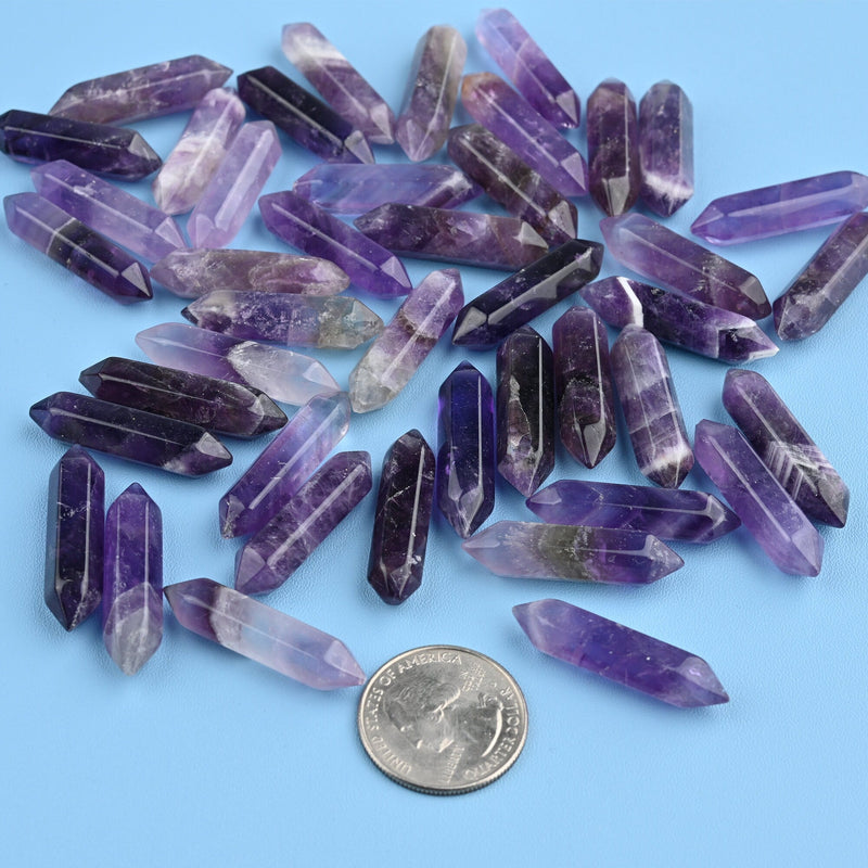 5 pieces of Random Amethyst Points Crystal, No Hole, Undrilled Natural Amethyst Double Pointed Gemstone, For Wrapped Pendants Making.