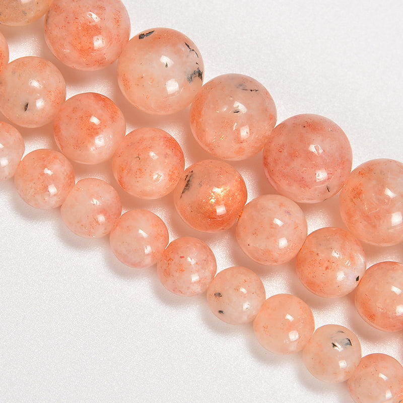 Natural Sunstone Smooth Round Loose Beads 6mm-10mm - 15" Strand