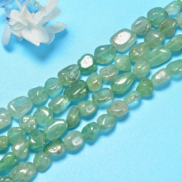 Green Strawberry Quartz Smooth Pebble Nugget Loose Beads 8-12mm - 15" Strand