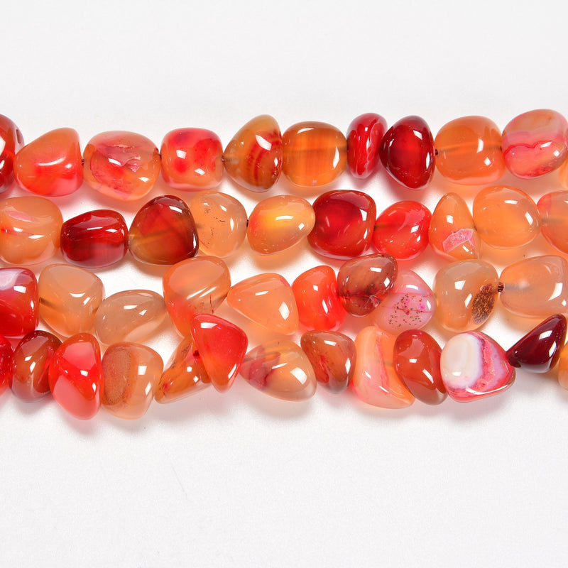 Orange Stripe Agate Smooth Center Drilled Nugget Loose Beads 10-12mm - 15" Strand