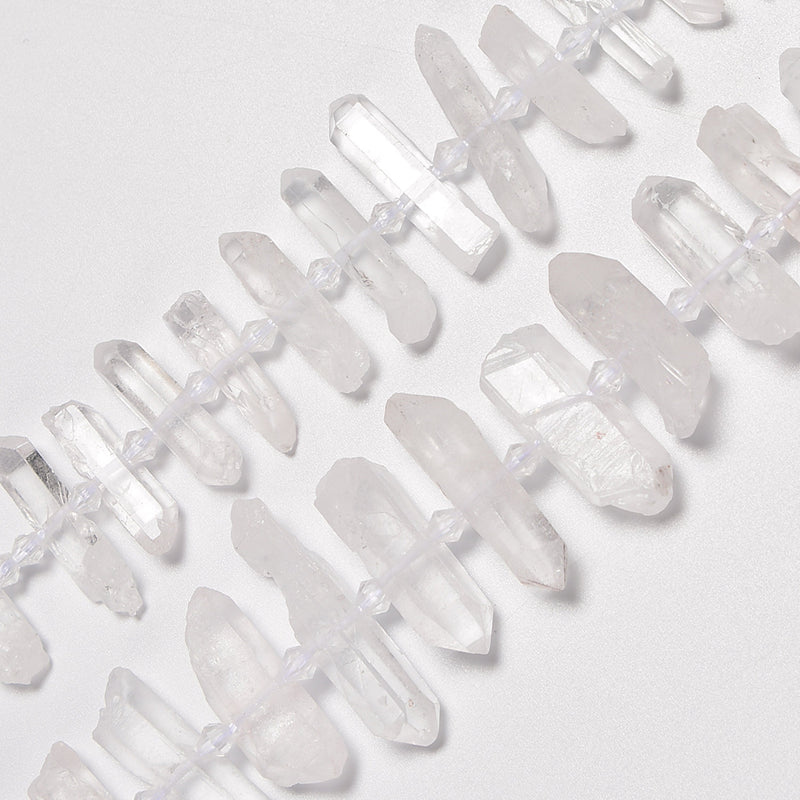Clear Quartz Smooth Center Drilled Graduated Crystal Stick Points Loose Beads 20-25mm, 25-30mm - 15.5" Strand