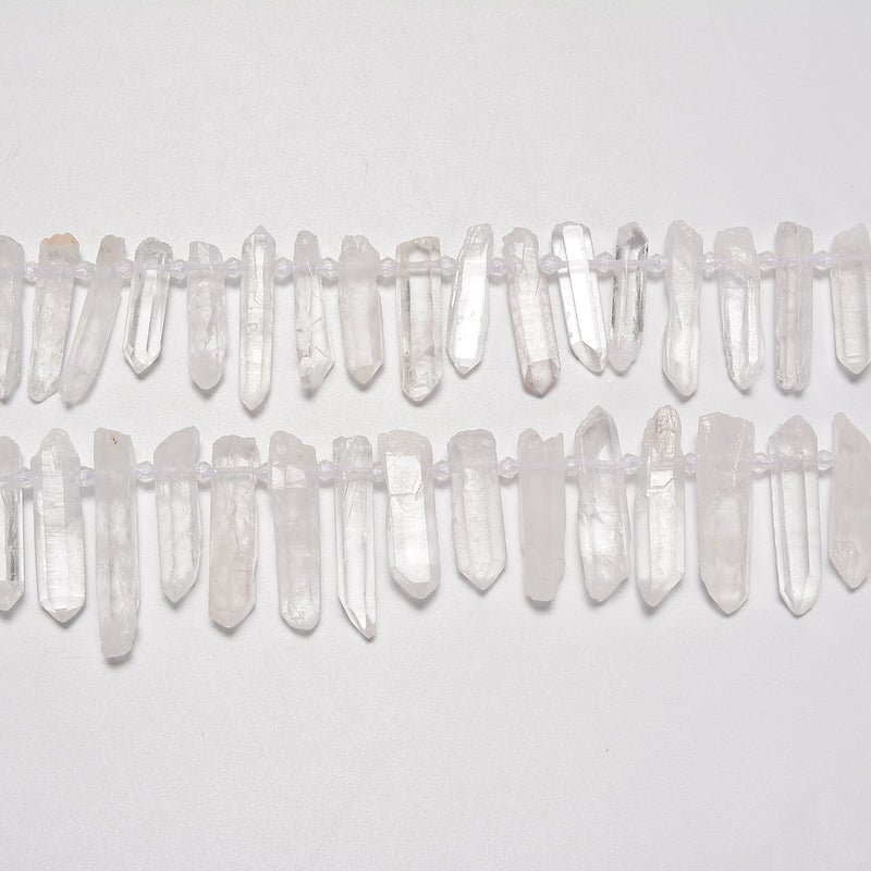 Clear Quartz Smooth Top Drilled Graduated Crystal Stick Points Loose Beads 25-30mm, 35-40mm - 15.5" Strand