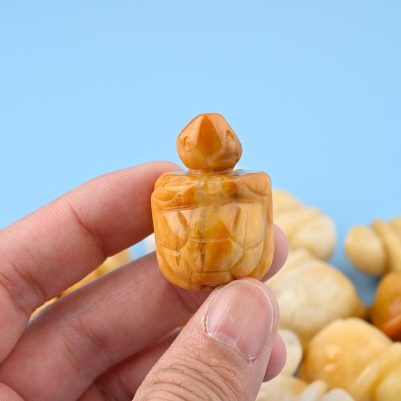 Cute Carved Tortoise Figurine, 1.5 inches Natural Yellow Jade Turtle Gemstone, Turtle Crystal Decor.