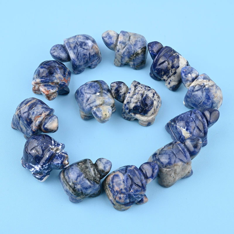 Cute Carved Tortoise Figurine, 1.5 inches Natural Sodalite Turtle Gemstone, Turtle Crystal Decor.