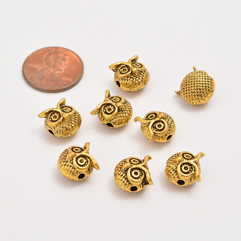 10mm Brass Owl Head Beads, Spacer Beads, Rondelle Bead Accents, Bead Accessories Jewelry Making DIY Bracelets Necklaces