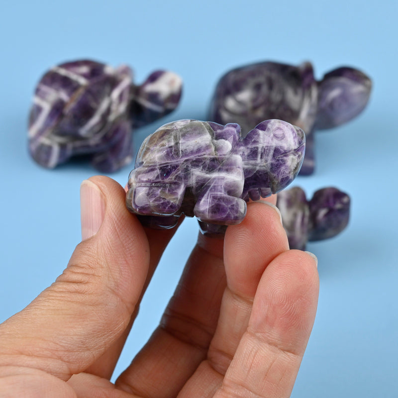 Carved Tortoise Figurine, 1.5 inches, 2 inches Natural Amethyst Turtle Gemstone, Turtle Crystal Decor.