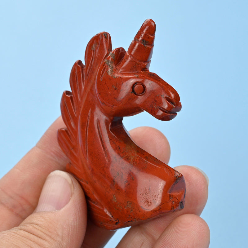 Carved Unicorn Figurine, 2 inches Natural Red Jasper Unicorn Gemstone, Unicorn Crystal Decor, Red Jasper.