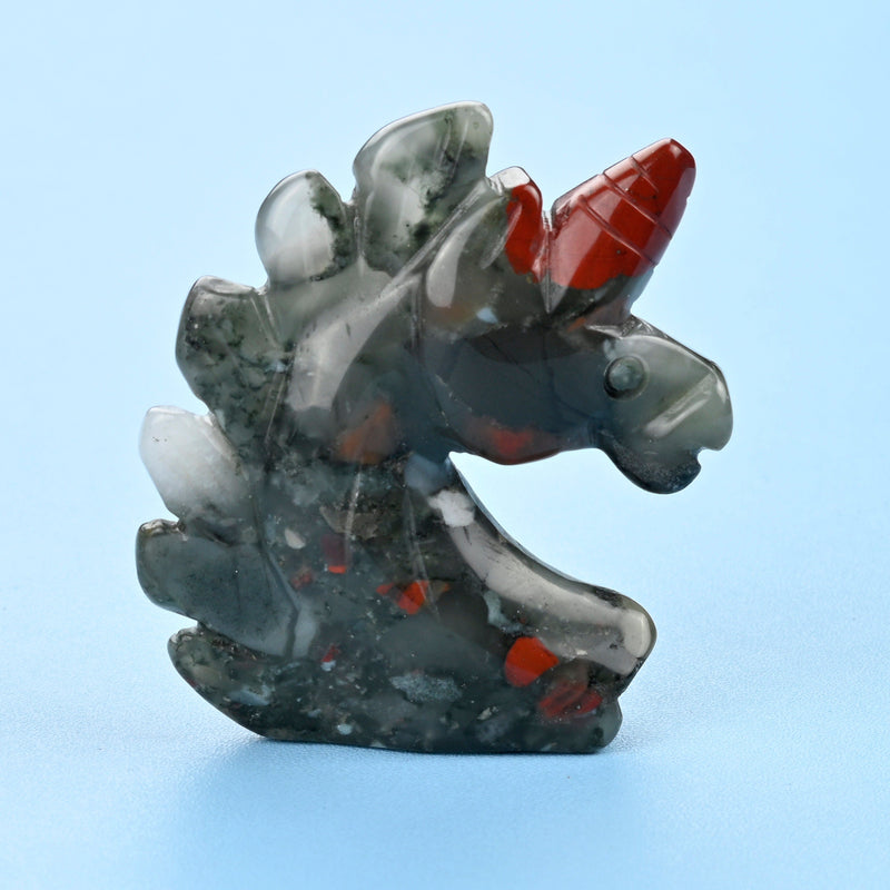 Carved Unicorn Figurine, 2 inches Natural African Bloodstone Unicorn Gemstone, Unicorn Crystal Decor, African Bloodstone.