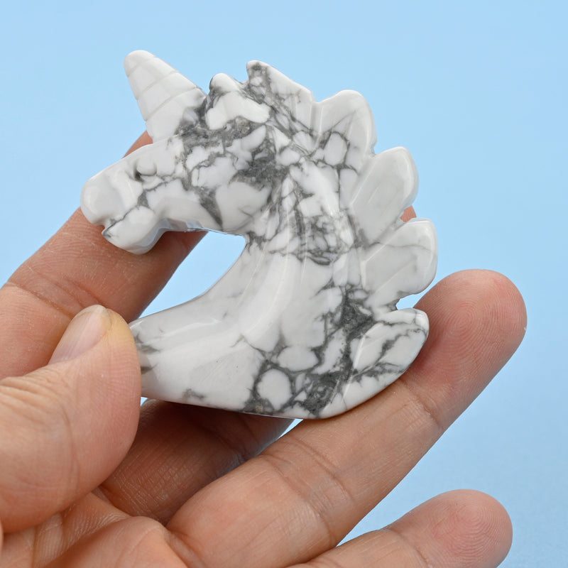 Carved Unicorn Figurine, 2 inches Natural Howlite Unicorn Gemstone, Unicorn Crystal Decor.