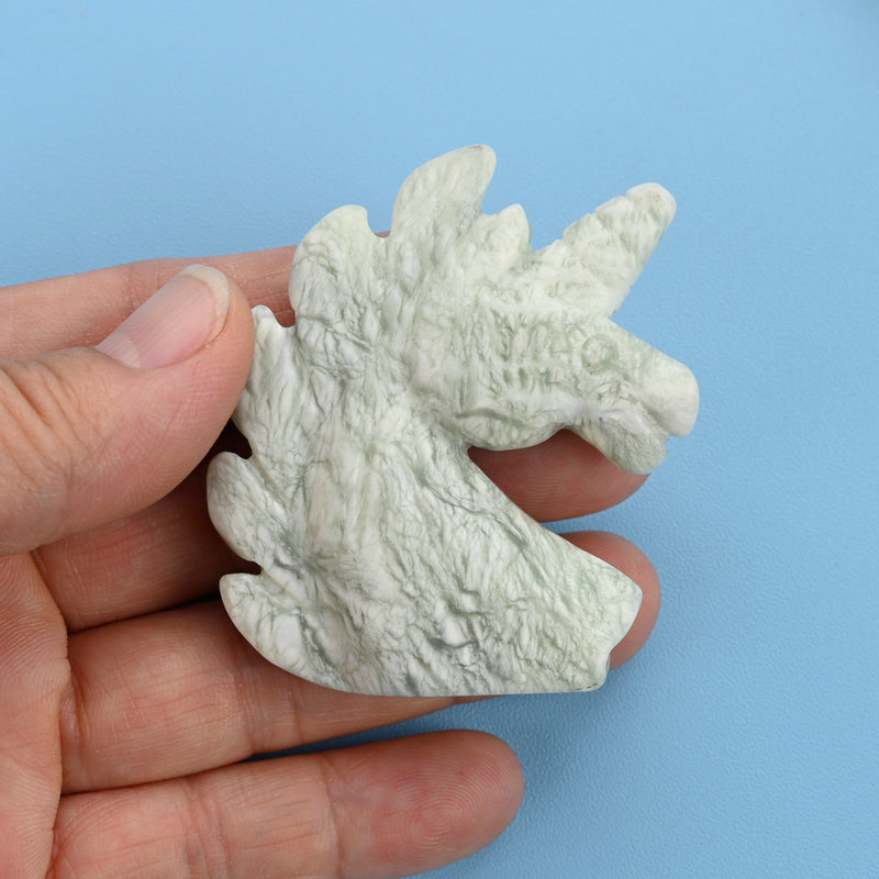 Carved Unicorn Figurine, 2 inches New Jade Unicorn Gemstone, Unicorn Crystal Decor, Serpentine.