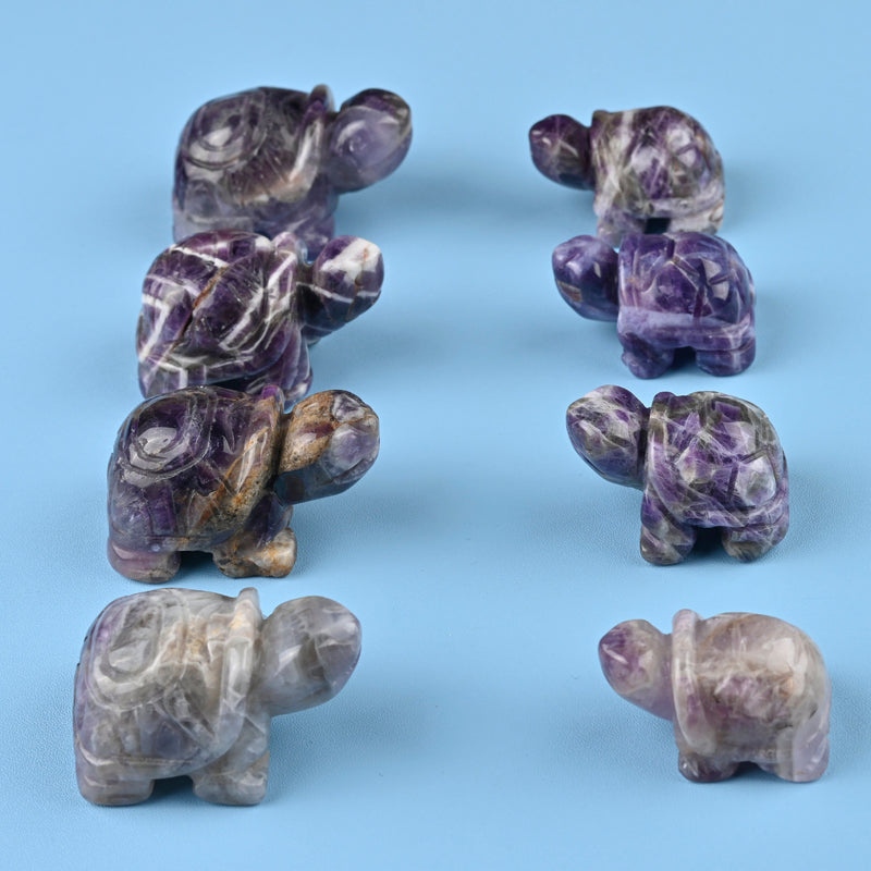 Carved Tortoise Figurine, 1.5 inches, 2 inches Natural Amethyst Turtle Gemstone, Turtle Crystal Decor.