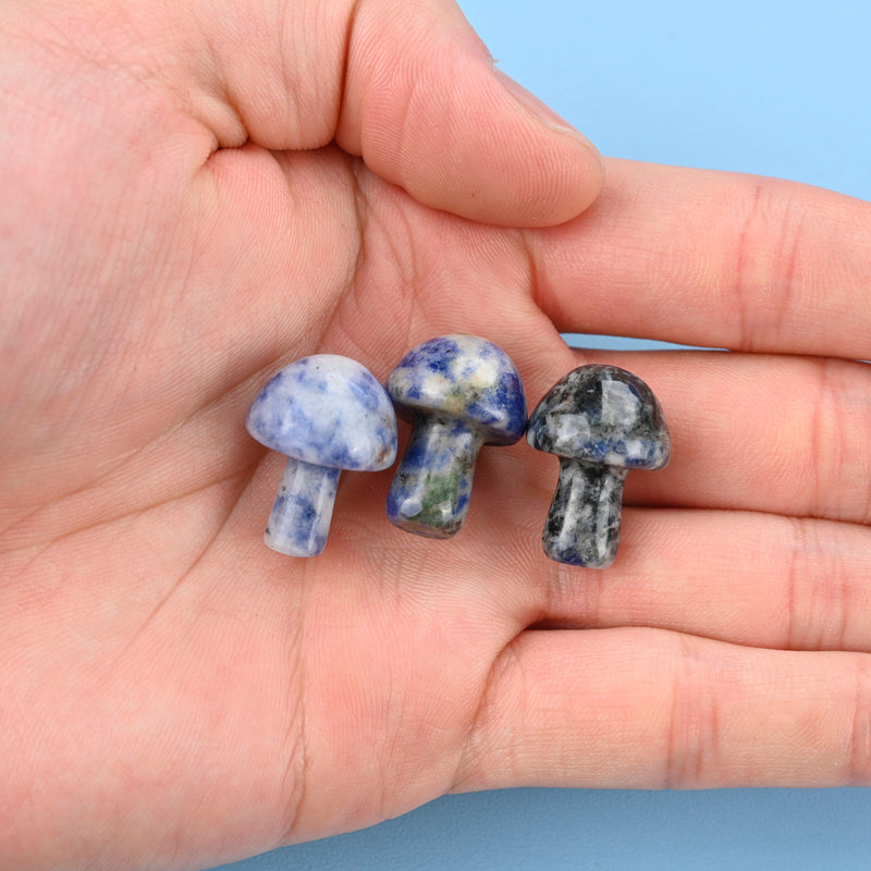 Carved Mushroom Figurine, 20mm Natural Blue Spot Jasper Mushroom Gemstone, Crystal Decor, Blue Spot Jasper.