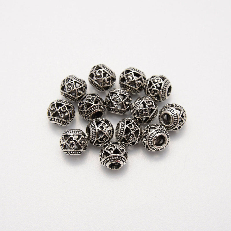 7mm Silver Hollow Rhombus Lace Round Beads, Spacer Beads, Rondelle Bead Accents, Bead Accessories Jewelry Making DIY Bracelets Necklaces