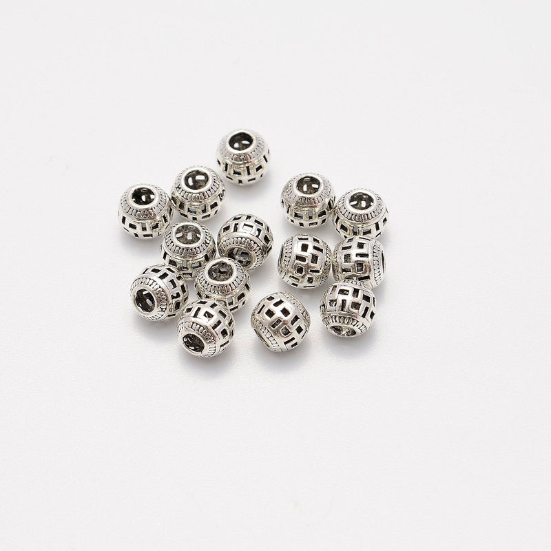 7mm Silver Hollow Swastik Round Beads, Spacer Beads, Rondelle Bead Accents, Bead Accessories Jewelry Making DIY Bracelets Necklaces