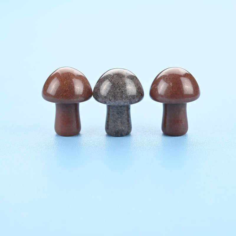 Carved Natural Strawberry Quartz Mushroom Crystal Figurine, 20mm.