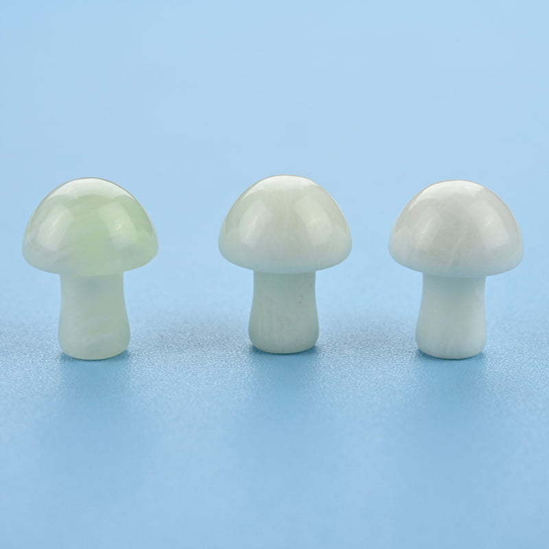Carved Mushroom Crystal Figurine, 20mm Natural Light Green Jade Mushroom Gemstone, Crystal Decor, Light Green Jade.