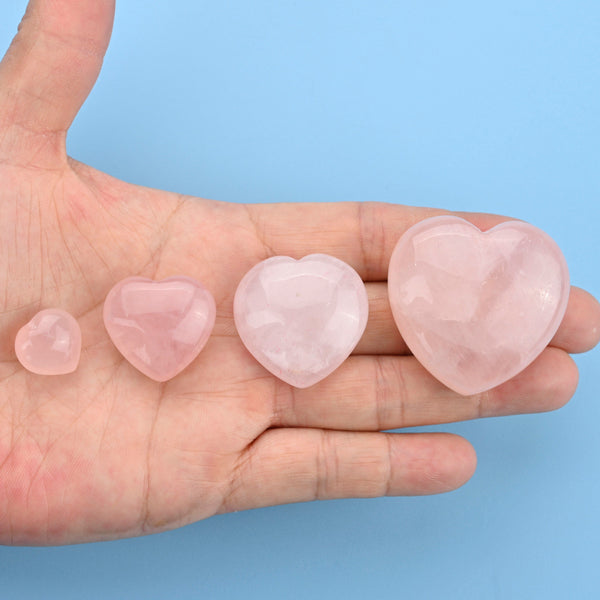 Carved Heart Figurine, 15mm, 25mm, 30mm, 40mm Natural Rose Quartz Heart Gemstone, Heart Crystal Decor.