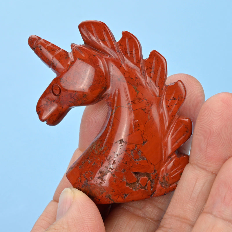 Carved Unicorn Figurine, 2 inches Natural Red Jasper Unicorn Gemstone, Unicorn Crystal Decor, Red Jasper.