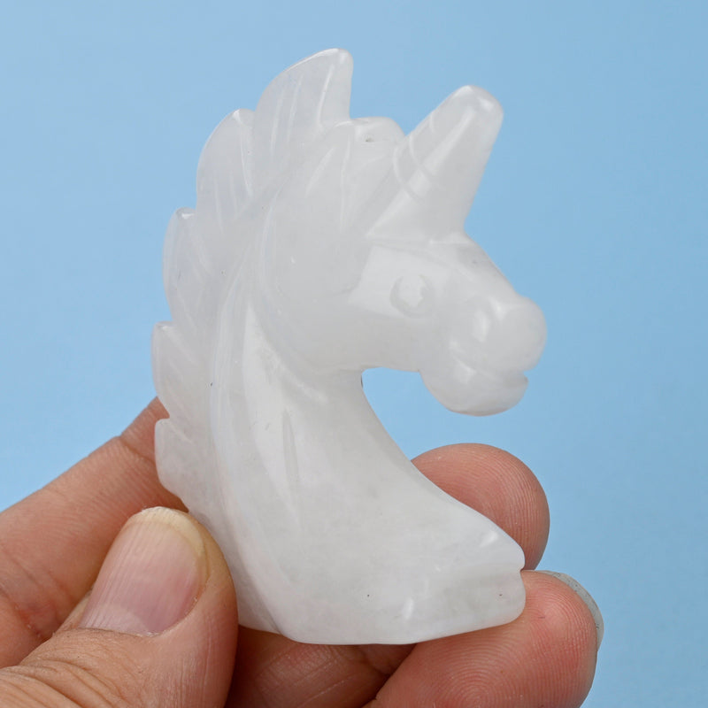 Carved Unicorn Figurine, 2 inches Natural White Jade Unicorn Gemstone, Unicorn Crystal Decor, White Jade.