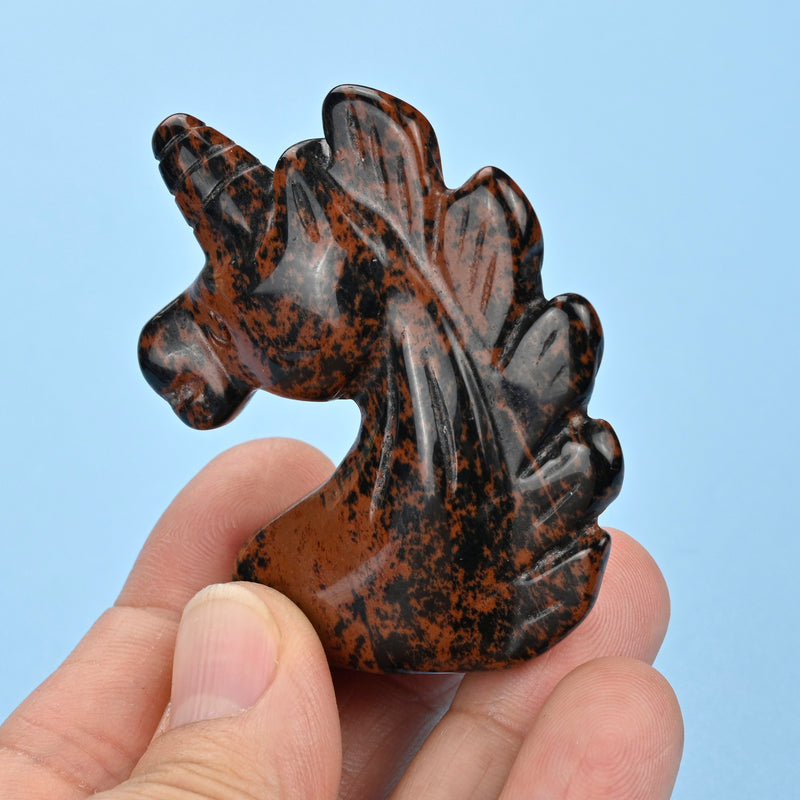Carved Unicorn Figurine, 2 inches Natural Mahogany Obsidian Unicorn Gemstone, Unicorn Crystal Decor, Mahogany Obsidian.
