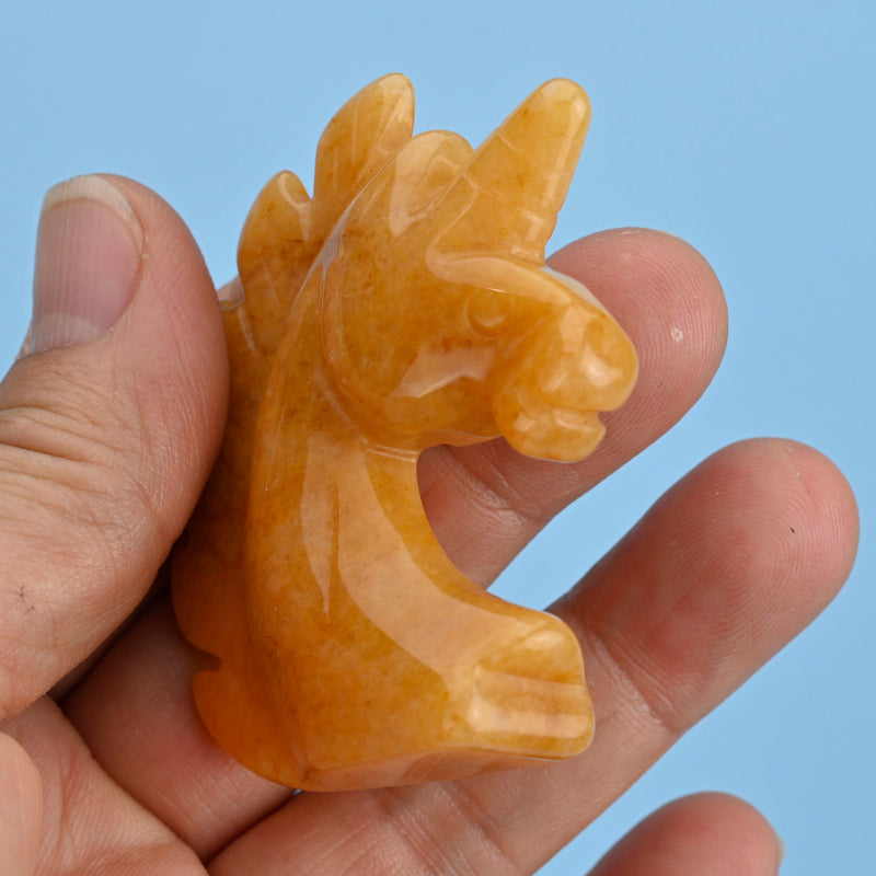 Carved Unicorn Figurine, 2 inches Natural Yellow Jade Unicorn Gemstone, Unicorn Crystal Decor, Yellow Jade.