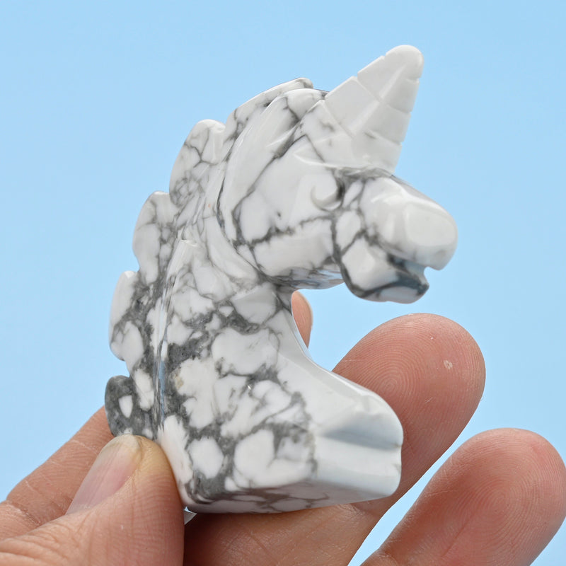 Carved Unicorn Figurine, 2 inches Natural Howlite Unicorn Gemstone, Unicorn Crystal Decor.