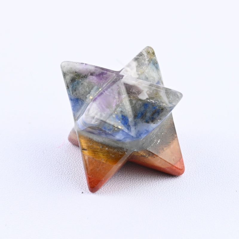 Chakra Merkaba Star Crystal, Merkaba Gemstone, 1 Inch Merkaba Star, Tetrahedron Star, Chakra Reiki Stone 7 Gemstones.