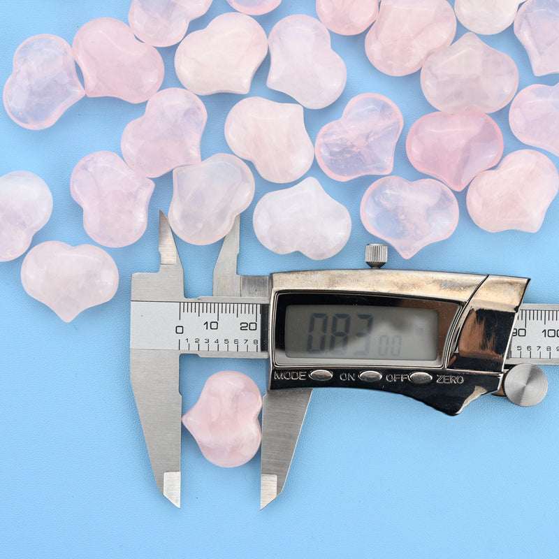 Carved Puffy Heart Figurine, 25mm x 20mm Natural Rose Quartz Heart Gemstone, Crystal Decor, Rose Quartz Small Heart Stone.