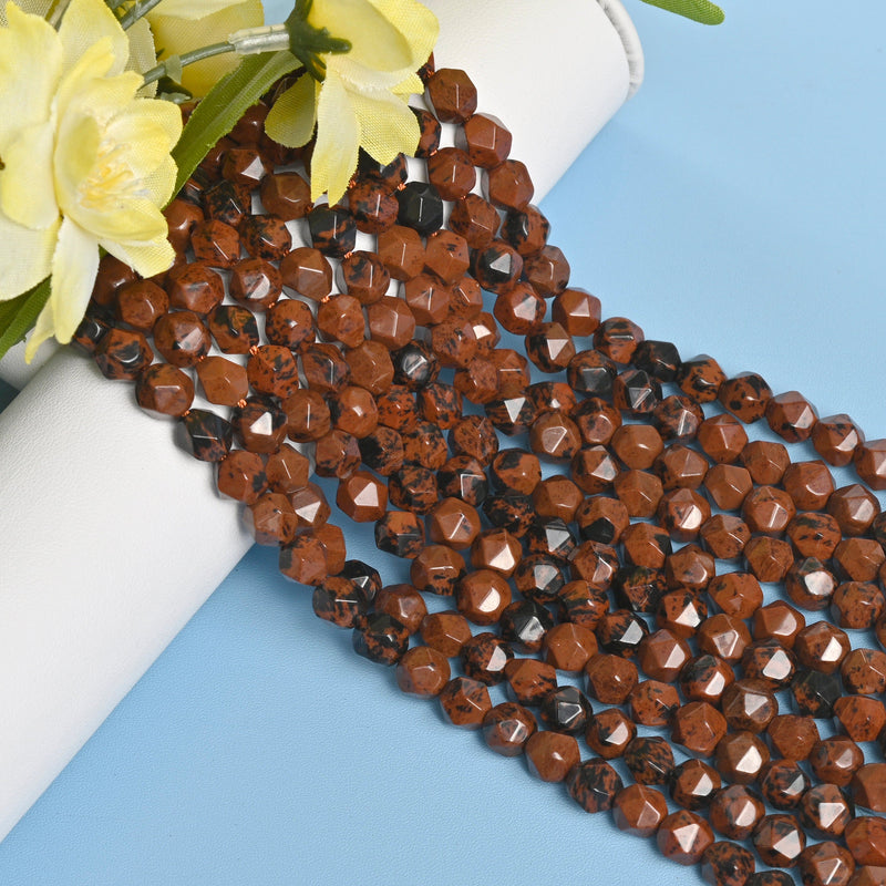 Mahogany Obsidian Star Cut Faceted Loose Beads 8mm - 15" Strand