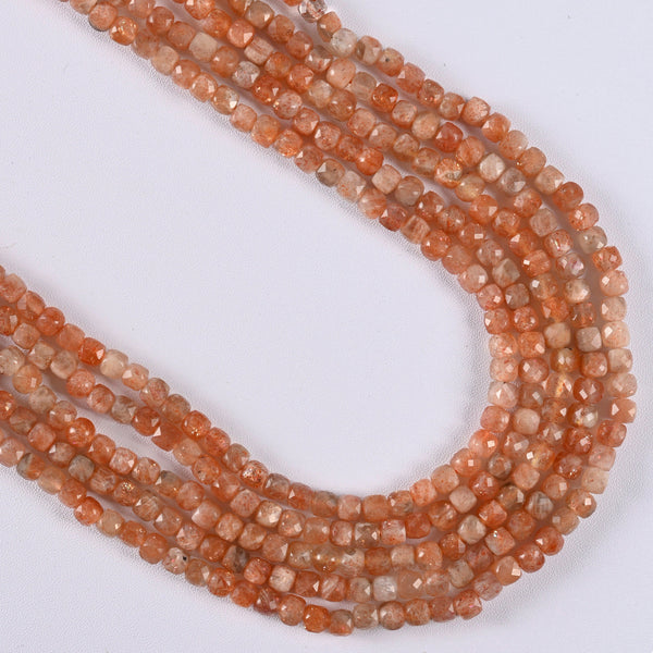 Golden Strawberry Quartz Faceted Square Cube Diamond Cut Loose Beads 4mm - 15" Strand