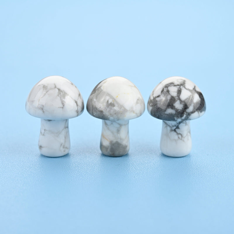 Carved Howlite Mushroom Crystal Gemstone Figurine, 20mm.