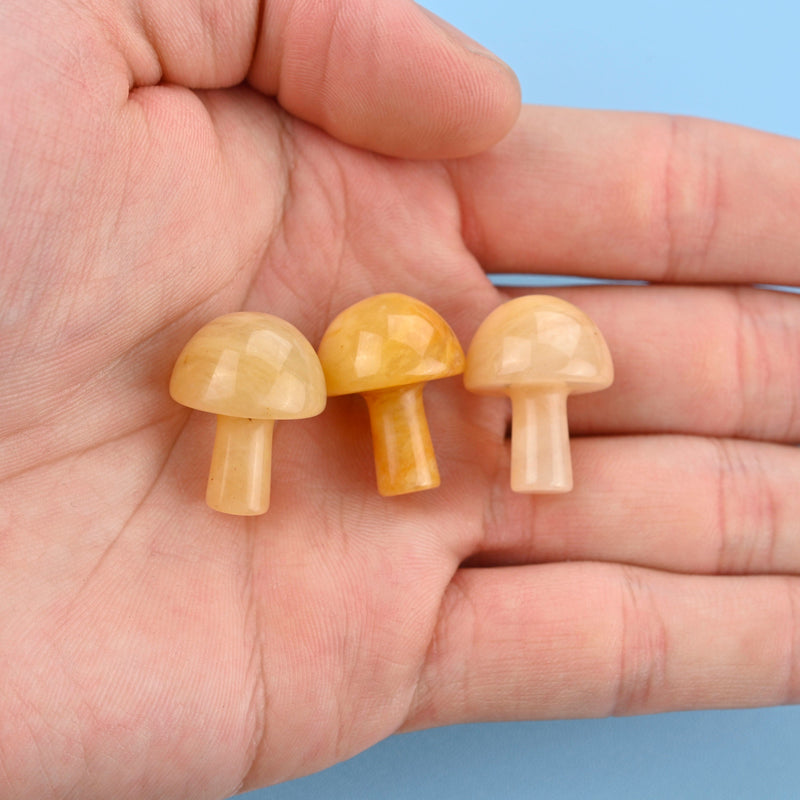 Carved Mushroom Crystal Figurine, 20mm Natural Yellow Jade Mushroom Gemstone